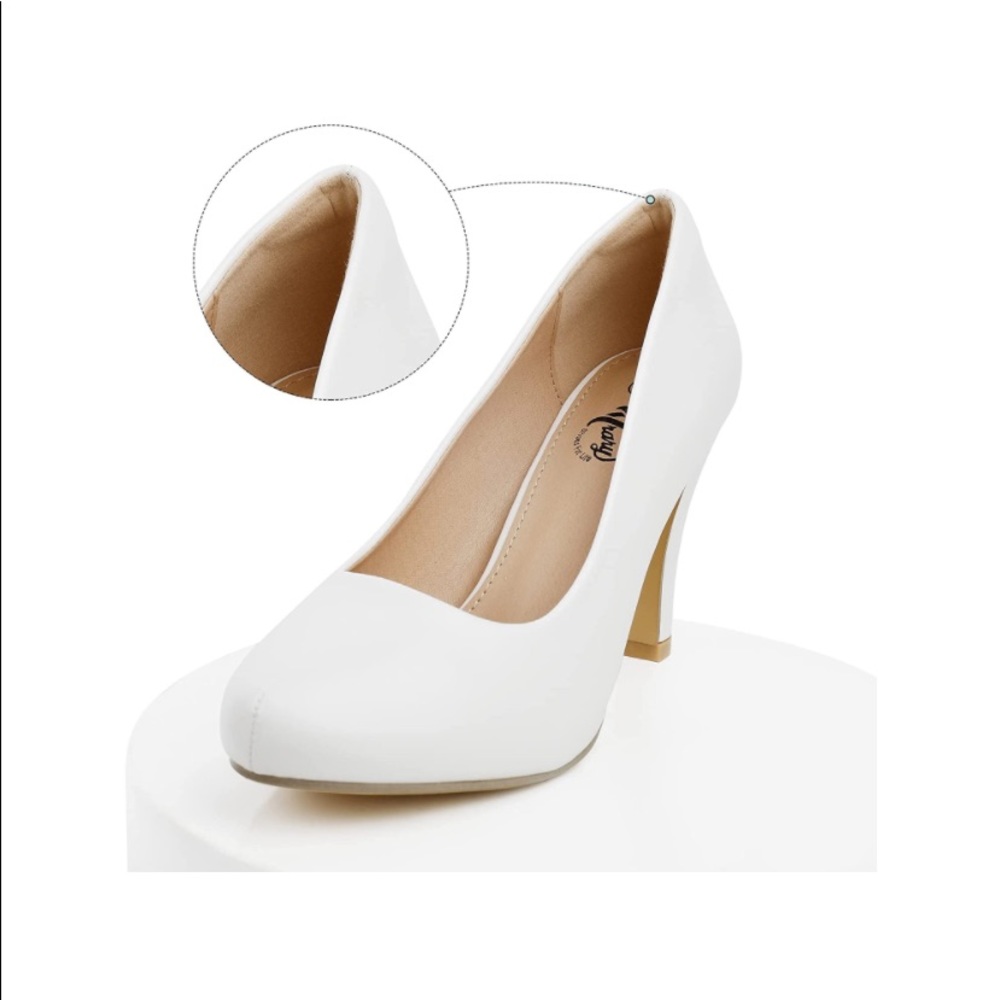 Trary White Round Toe High Heel Pumps - Picture 6 of 9